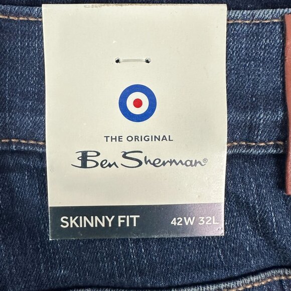 Ben Sherman Mens Stretch Skinny Fit Jeans - 42W 32L - Dark Wash Denim NEW - Picture 3 of 9